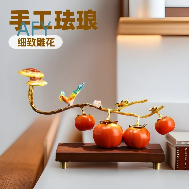 New Chinese Style Persimmon Ornament for Home Office Bar Cabinet Decor Luxury Handcrafted Figurine for Housewarming Gift Feng