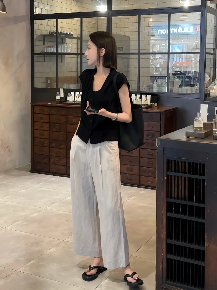 

Zhou Women's Casual Straight Leg Nine-Piece Pants Breathable Comfortable Summer New Sle Simple Match All l Waist