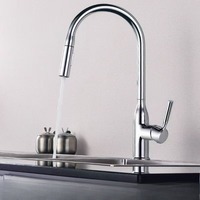 Pull Out Spout Kitchen Sink Faucet 360° Rotation Mixer Tap Hot Cold WaterBrushed Kitchen Sink Single Hole Faucet