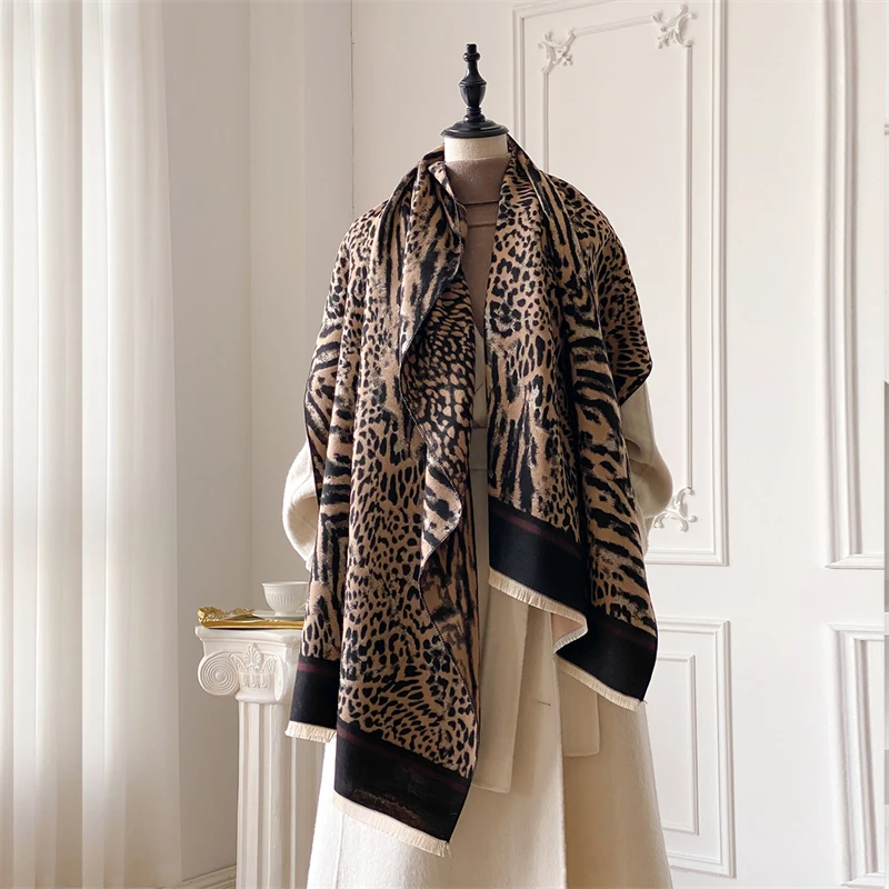 

2025 зимний кашемировый шарф для женщин, роскошная теплая шаль с леопардовым принтом, ветрозащитная накидка, пашмина, дизайнерский женский шарф