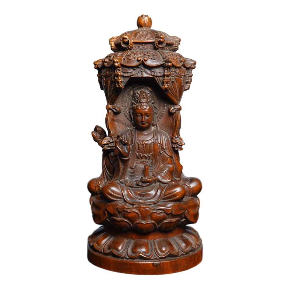 Chinese Wooden Carving Three Faced Buddha Statue Carved Western Trinity Decor Compassion Enlightenment Salvation Blessing