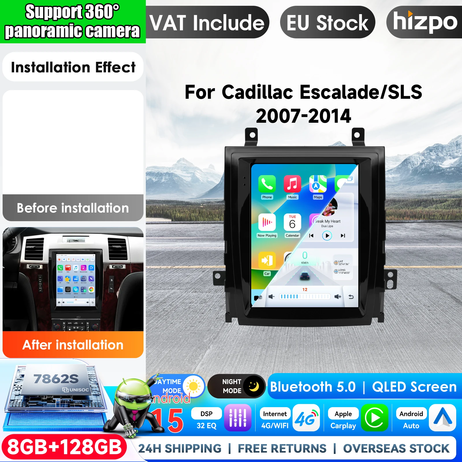 9,7 Zoll Android 15 für Cadillac Escalade 2006 - 2014 Carplay Autoradio Multimedia IPS QLED Navigation GPS WLAN Haupteinheit Auto-KI-Intelligenzsysteme Autoradio Video Stereo Audio QLED Touchscreen