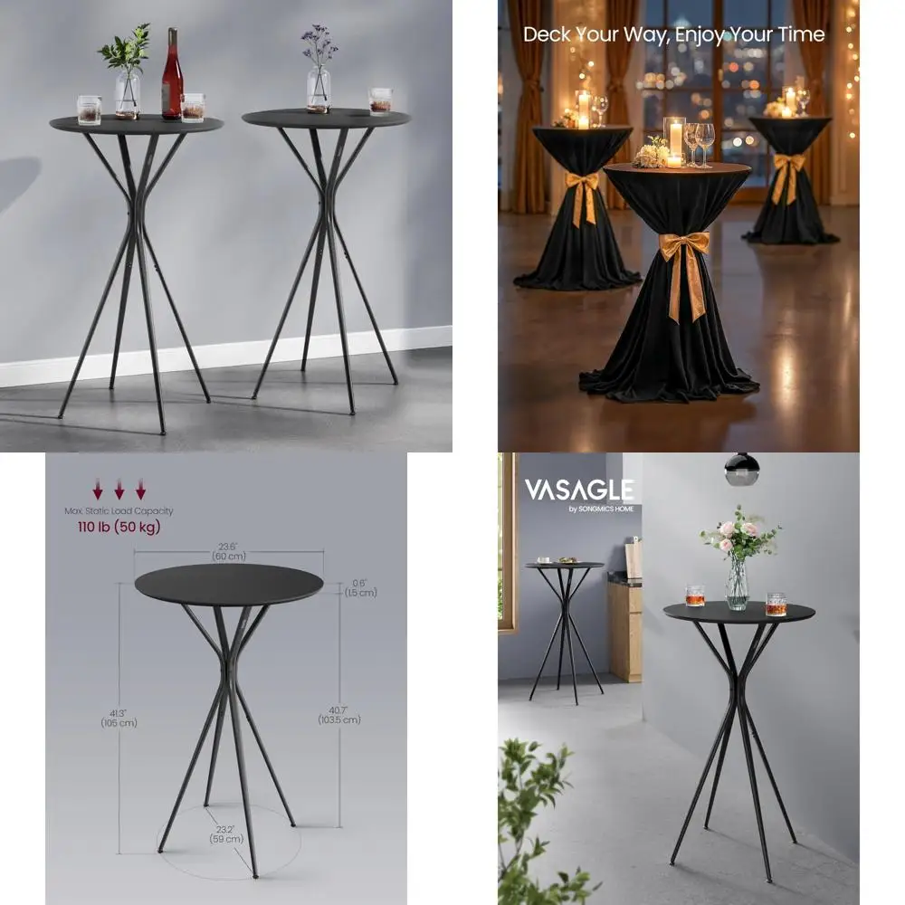 VASAGLE Bar Tables Set of 2, Round Cocktail High Top Pub Bistro Table for Events Party, Kitchen Dining, Home Bar, 23.6 x 23.6 x