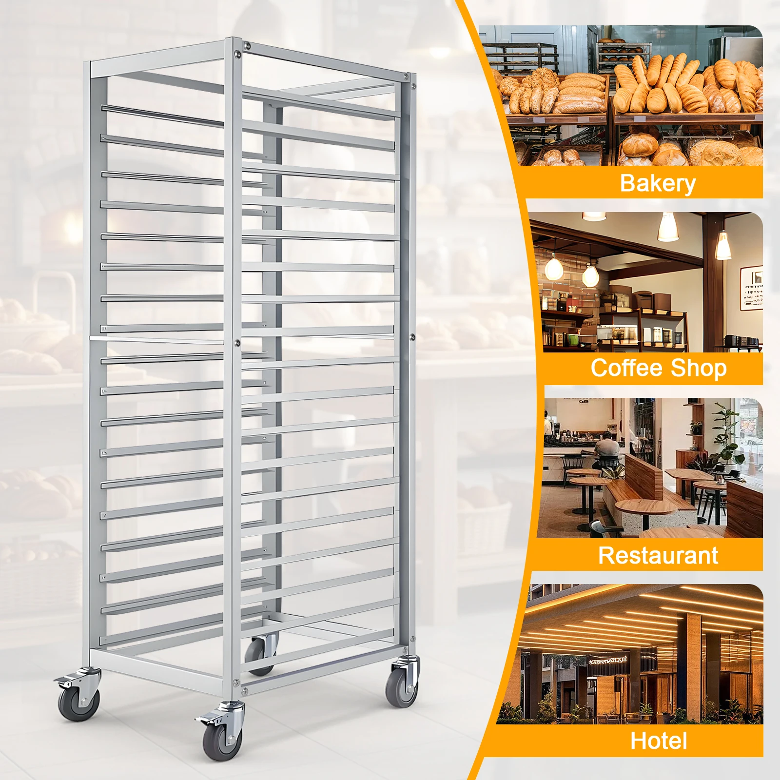 

18Tier Bun Pan Rack with 4 Wheels Commercial Kitchen Bun Pan Sheet Pan Rack Aluminum Racking Trolley Storage for Restaurant Cafe