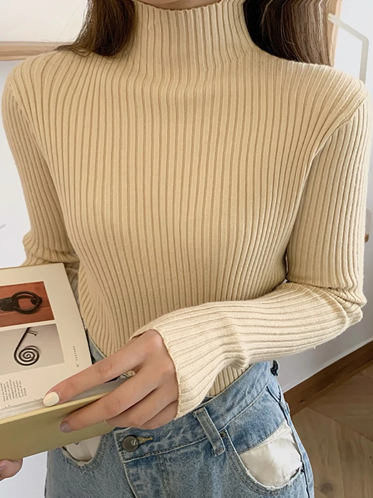 

2024 chic Autumn winter Sweater Pullovers Women Long Sleeve casual turtleneck warm basic Sweater knit Jumpers top