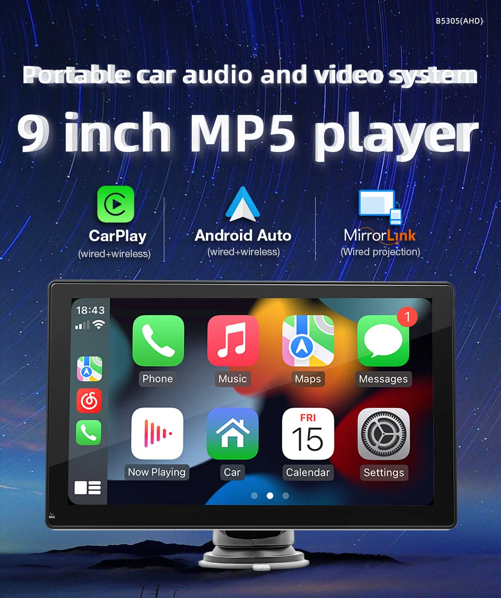 BQCC-مشغل سيارة MP5 محمول ، شاشة IPS عالية الدقة مقاس 9 بوصة ، مرآة ، مشغل سيارة لاسلكي ، أندرويد تلقائي ، بلوتوث ، قوس مزدوج ، ستيريو سيارة ، راديو #2