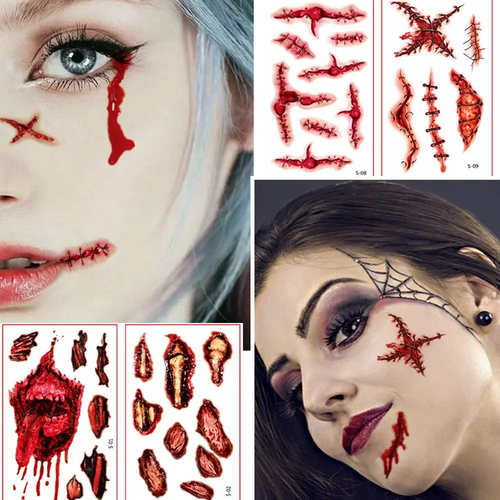 Halloween Decoration Temporary Waterproof Halloween Tattoo Stickers Scars Tattoos Bloody Wound Tattoos Wound Scratches Stickers