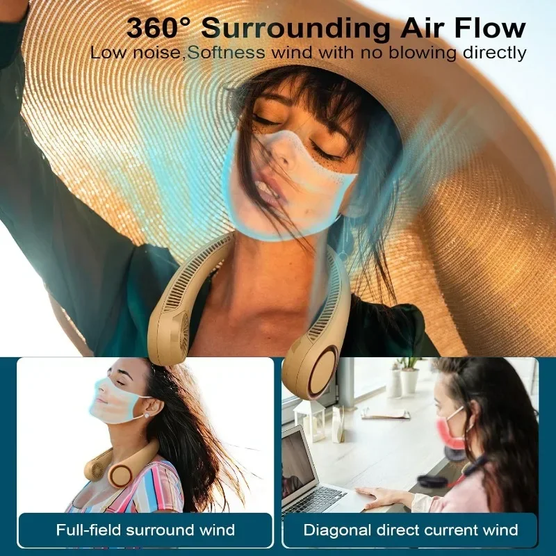 Portable Neck Cooling Rechargeable Bladeless Fan -USB Powered Wearable Headphones Design