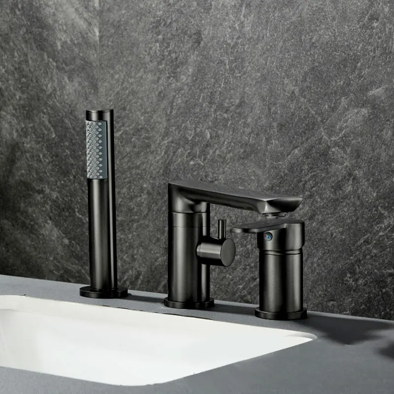 

Brass three-hole basin faucet separate three-piece Diverter water control washbasin cold and hot water mixer waterfall