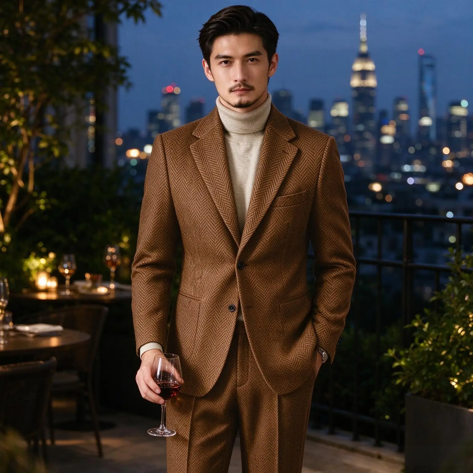 Men Herringbone Tweed 2 Pieces Suit Set Single Button Blazer Trousers Business Wedding Formal Gentleman Outfit Male Casual Suit