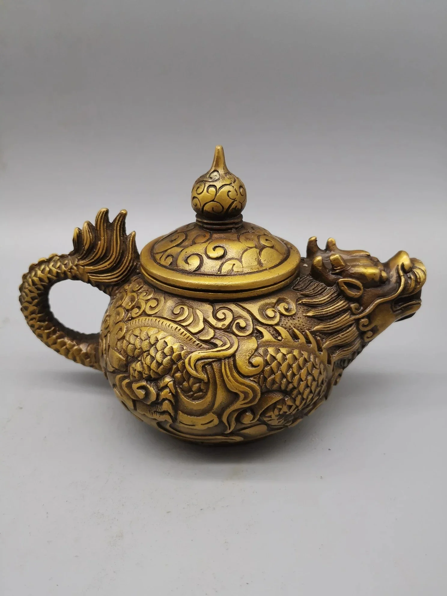 Collect Chinese Carving Brass Dragon Teapot Metal Crafts Home Decorationng