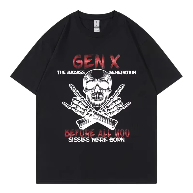 Lustige Schädel Männer Frauen Gothic Vintage Kurzarm T-shirts Die Badass Generation Meme T-shirt Mode Lässig Übergroßen T Shirt