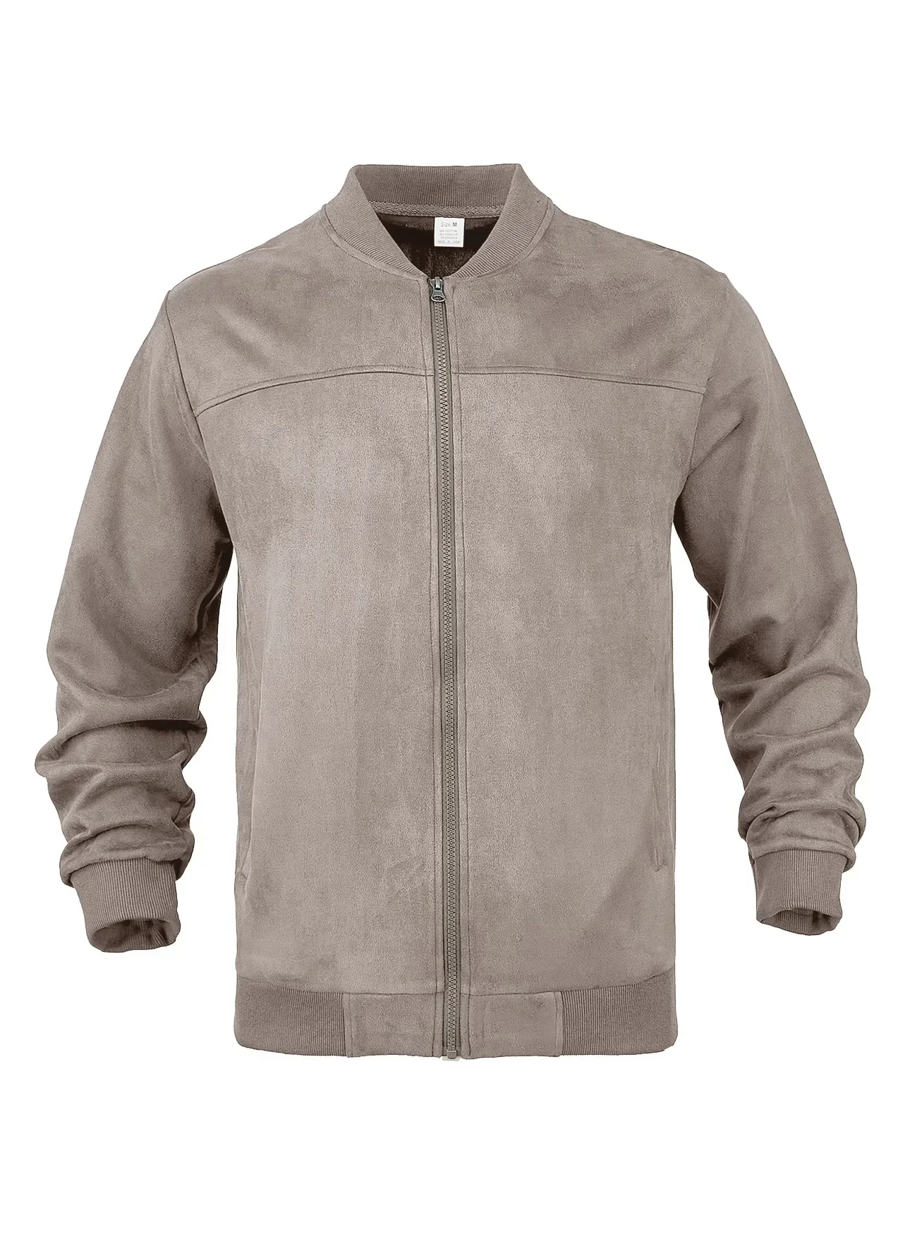 Herren-Wildlederjacke mit durchgehendem Reißverschluss, Stehkragen, lässig, langärmelig, einfarbig, leichte Streetwear-Oberbekleidung – Detail 16