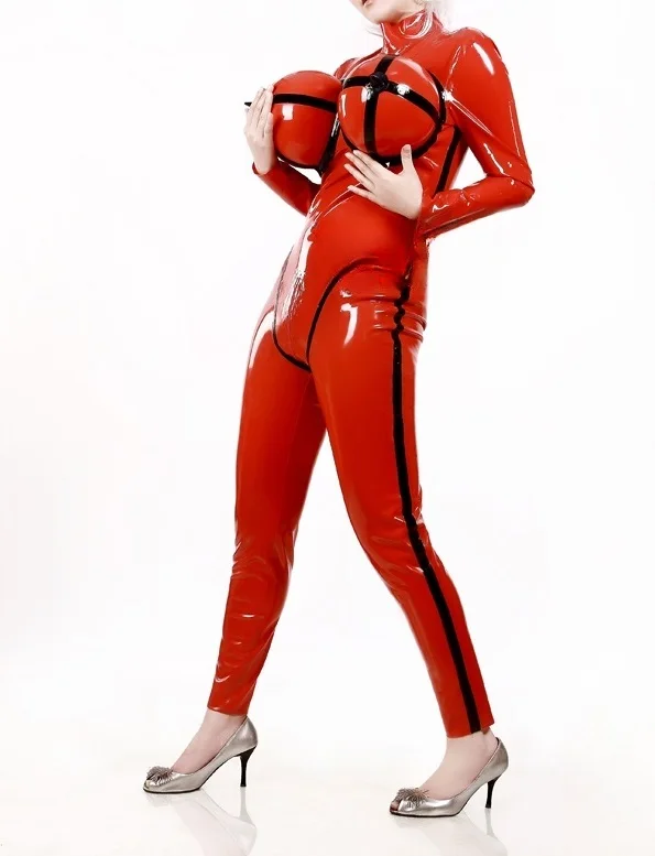 

Masquerade Party Fetish Catsuit 100% Pure Latex Rubber Gummi Fashion tight-fitting uniform Chest splicing