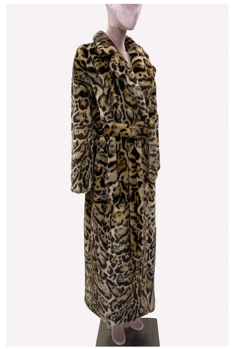 Mauroicardi Winter Maxi Colorful Multicolored Thick Warm Leopard Print Faux Fur Coat Women Sashes Baggy Chic Furry Overcoat 2024