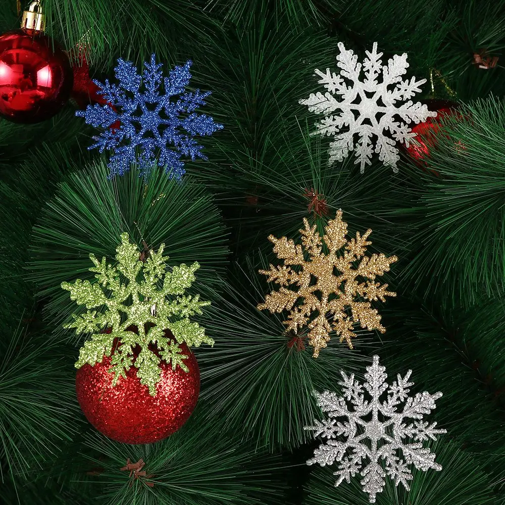 12Pcs 7.5/10cm Gold Powder Snowflake Xmas Charming White Christmas Tree Decor Xmas Party Holiday Christmas Ornaments Home Decor