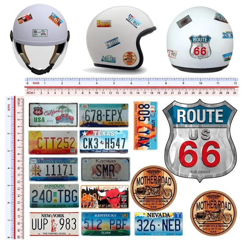 

For 1Set Route 66 motorcycle helmet stickers discounted around the image American car plates sticker helmet tuning 15 pcs.