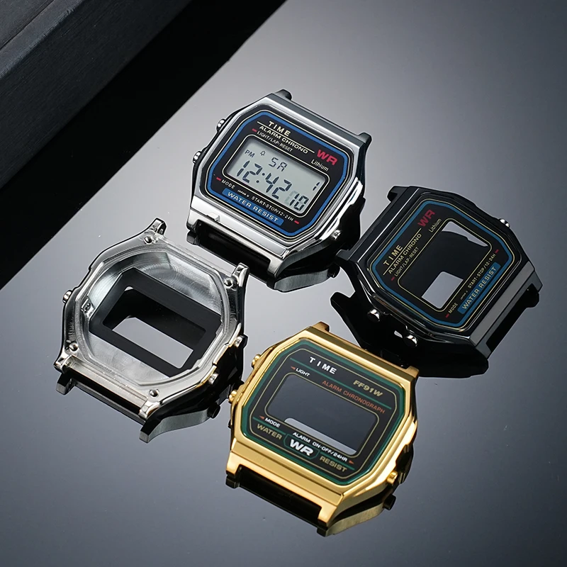 حافظة ساعة معدنية ريترو لساعة كاسيو صغيرة مربعة A158WA-1DF A159W-N1DF F-91 حافظة من الفولاذ المقاوم للصدأ معدلة للرجال والنساء برغي