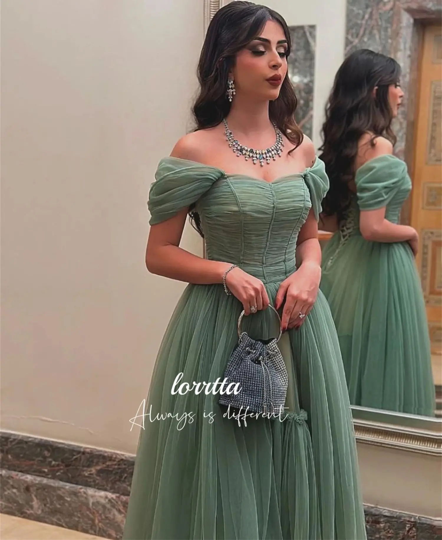 Lorrtta Mesh Graduation Gown Party Dress Prom Sage Green Suitable Dresses for Luxury Evening Robe De Soiree Femmes Customized