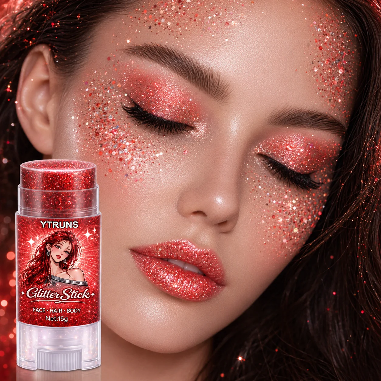 Body Shimmer Lotion - Rose Red Glitter Gel Stick, Star