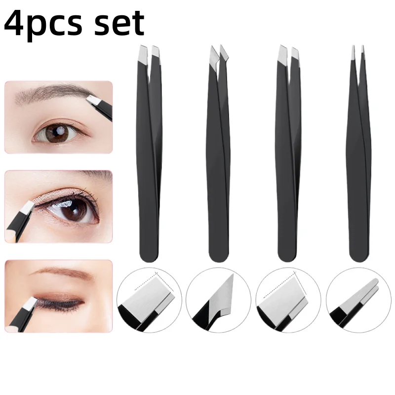 

Набор из 4 пинцетов для бровей из нержавеющей стали, профессиональный набор косметических инструментов для удаления волос на лице, выросших внутрь.