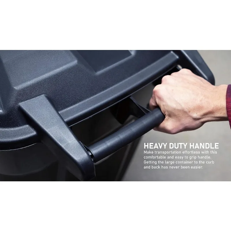 32 Gallon Wheeled Outdoor Garbage Can with Attached Snap Lock Lid and Heavy-Duty Handles, Black, Heavy-Duty Construction,2 Pack