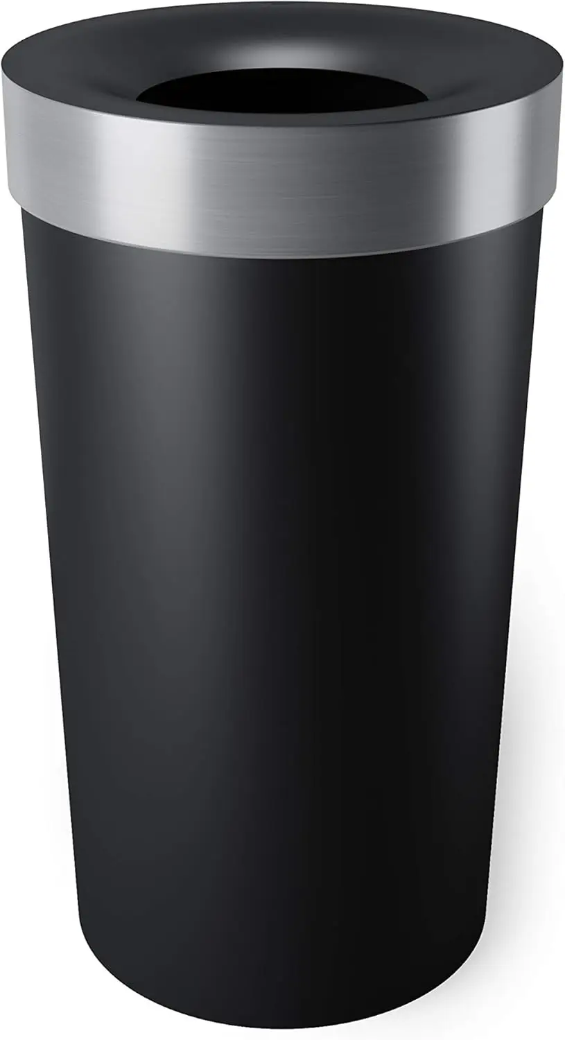

Large 16 Gal (62 L) Open Top Trash Can for Kitchen, Office - Modern Design, Black/Nickel
