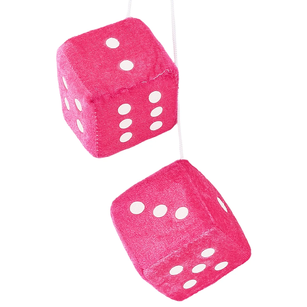 Pink Plush Dice Car Fuzzy Dice Soft Fibre Pair of 3 Inch Square Retro Auto Rear View Mirror Hanging Ornaments with White Dots