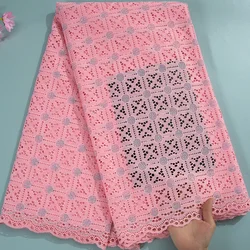 Pink African Holes Cotton Lace Fabric 2024 High Quality Nigerian Swiss Voile Lace Fabric For Wedding Party Dress 5Yards Dry Lace