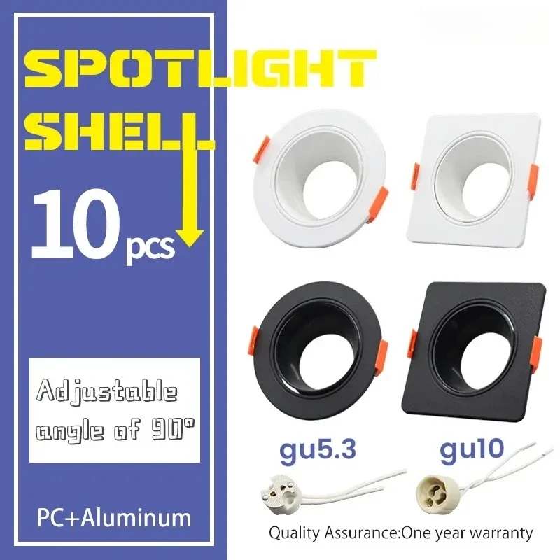 10PACK Adjustable LED Recessed Spot Lights, White Black Square Round, GU10 GU5.3 Ceramic Base Indoor Home Hotel Lighting