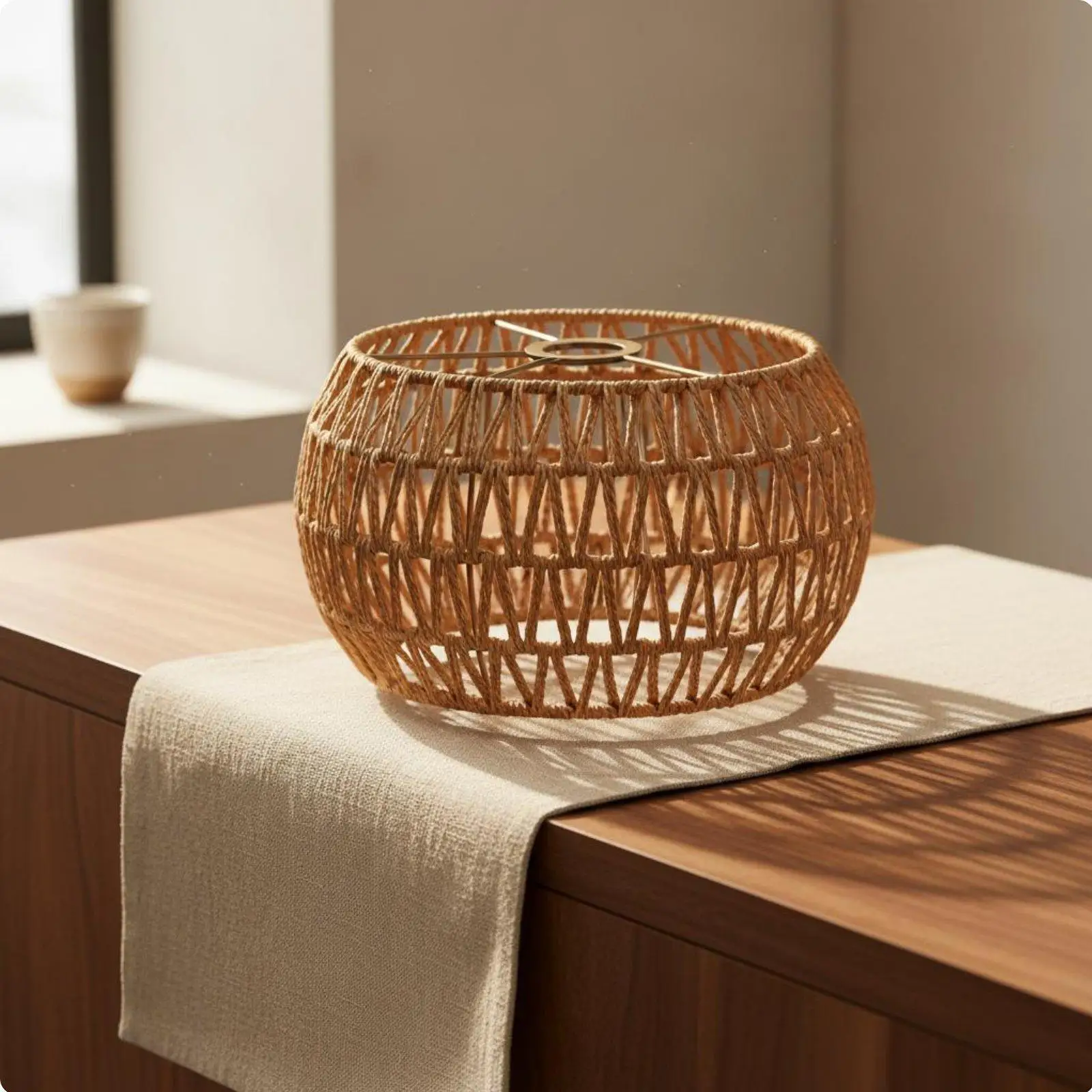 Handwoven Lamp Shade Organic Texture Rattan Lampshade for E27 Floor Lamp Cozy Home Lighting
