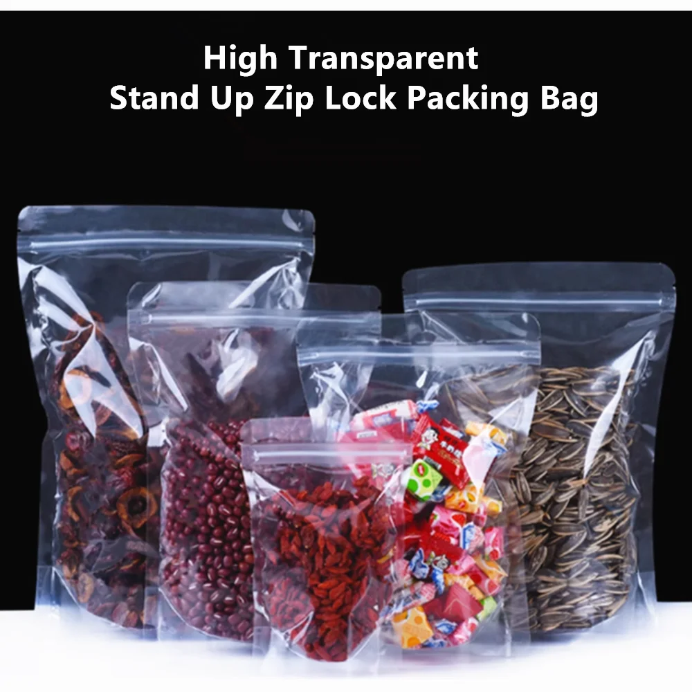 

100pcs Resealable High Transparent PET Stand Up Zip Lock Bags - Food Grade Clear Self Sealing Pouches Tea / Gift / Candy Package