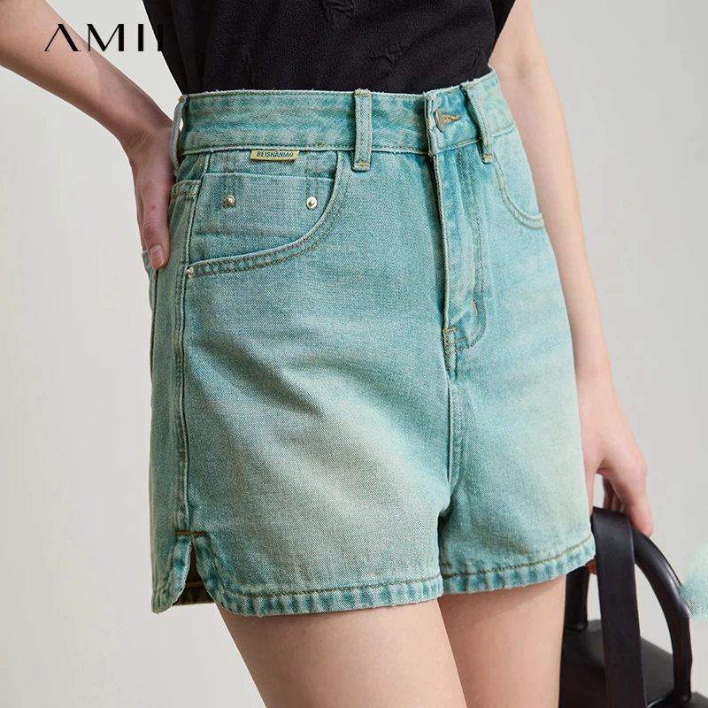 AMII Women 2026 Casual Summer New Shorts Old Retro Washed Cotton High Waist Short Denim Pants Female Fashion Straight 12542221