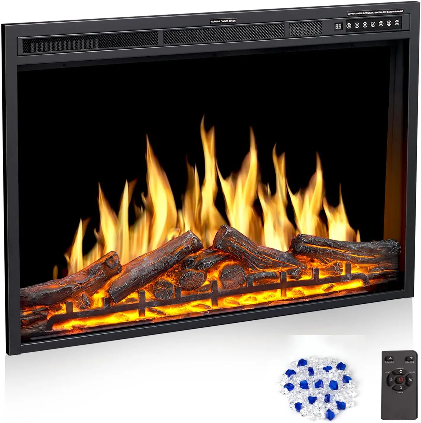 

37" Electric Fireplace Insert with Adjustable Flame Colors, Log Colors, Flame Speed and Brightness, Equipped with Remote Cont