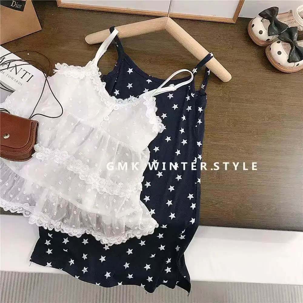 

2 Piece Set Girls' Summer Dress New Style Children'Sprincess Dress Girls' Lace Blouse Fashion Kids Suit Dress