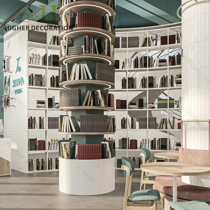 High Quality Library Bookshelf Bookcase Wooden Library Wall Bookshelf Bookcase Customize Study Table with Bookshelf
