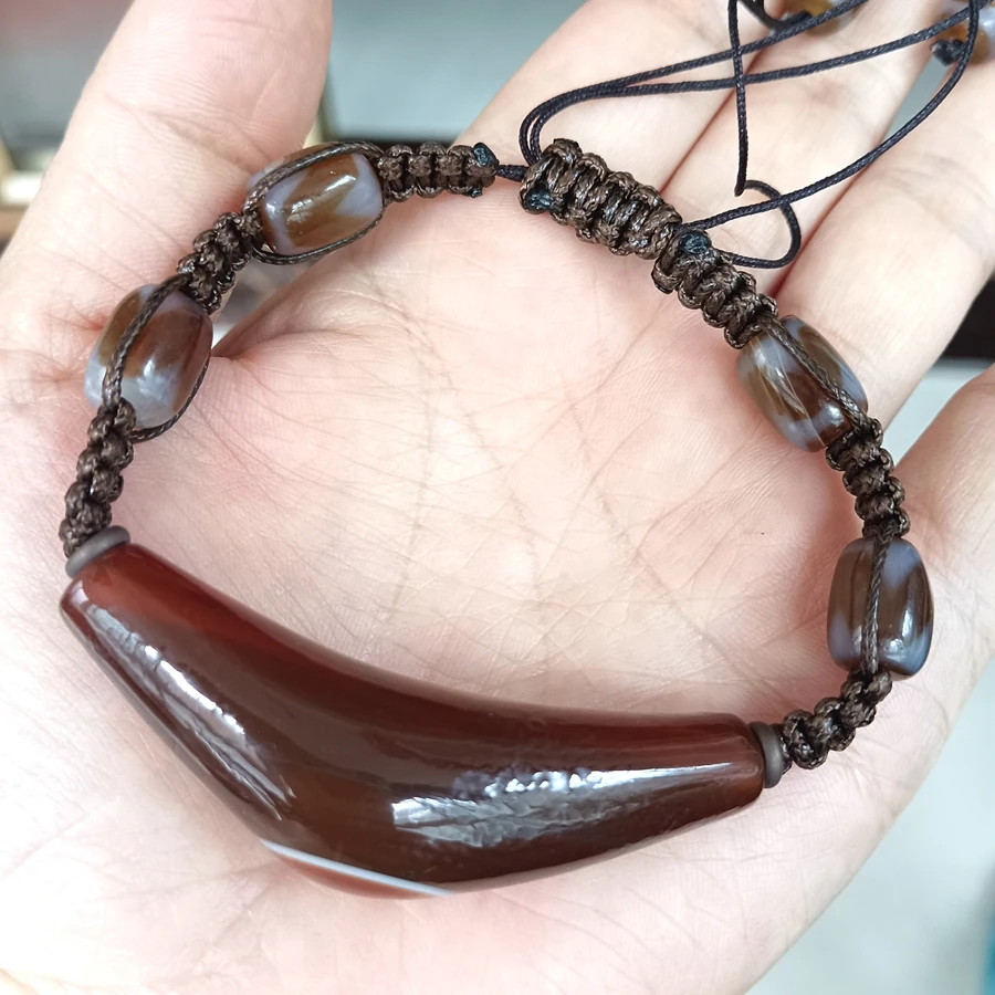 Exquisite Deep Red Agate Handstring Nature Eye Mascot Bangle Tibetan Dzi Bead Ornament