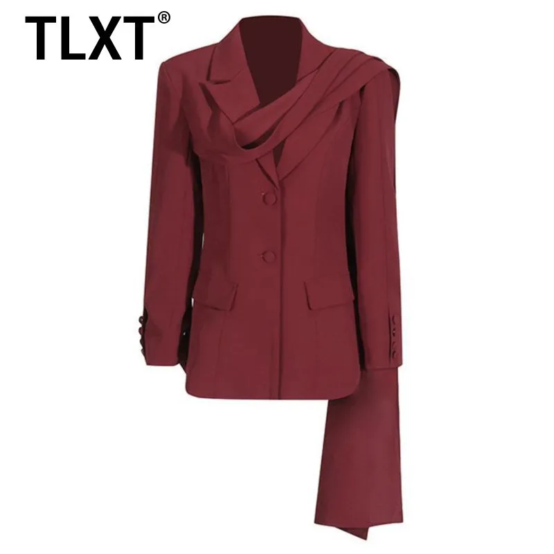 

TLXT лоскутные карманы шикарные блейзеры для женщин с зубчатым воротником и длинными рукавами на пуговицах минималистичный блейзер женский модный XK897