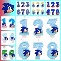New Birthday Cake Candle Set Sonics Theme number Cake Anime Figure Hedgehog Shadow Tail Party Birthda Cake Decoration Kids Gifts