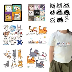 Cute Cat Combination Heat Transfer T-shirt DIY Decorative Printing Iron On Clothes and Packaging Decoration DTF Animal Stickers