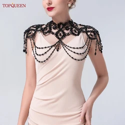 TOPQUEEN G09 Black Crystal Bridal Top Wedding Bolero Jewelry On Shoulder Cover Wedding Stoles Wraps Woman's Elegant Jacket DIY