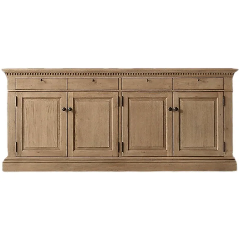 

American solid wood retro dining side cabinet light luxury old carved TV cabinet