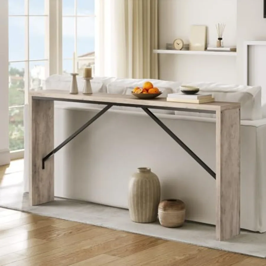 62.2 طاولة وحدة تحكم ضيقة طويلة لخلف الأريكة أو المدخل طاولة طعام على طراز المزرعة مع إطار معدني بزاوية صناعية #5