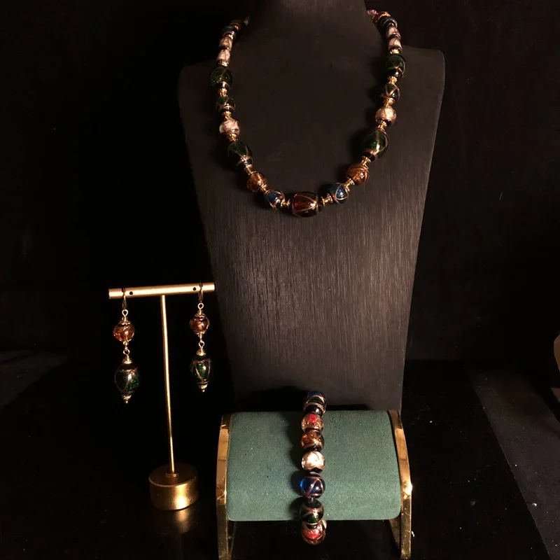 

Ретро стеклянное ожерелье, браслет, серьги, элегантный темперамент, Cheongsam, вечернее платье-гвоздик