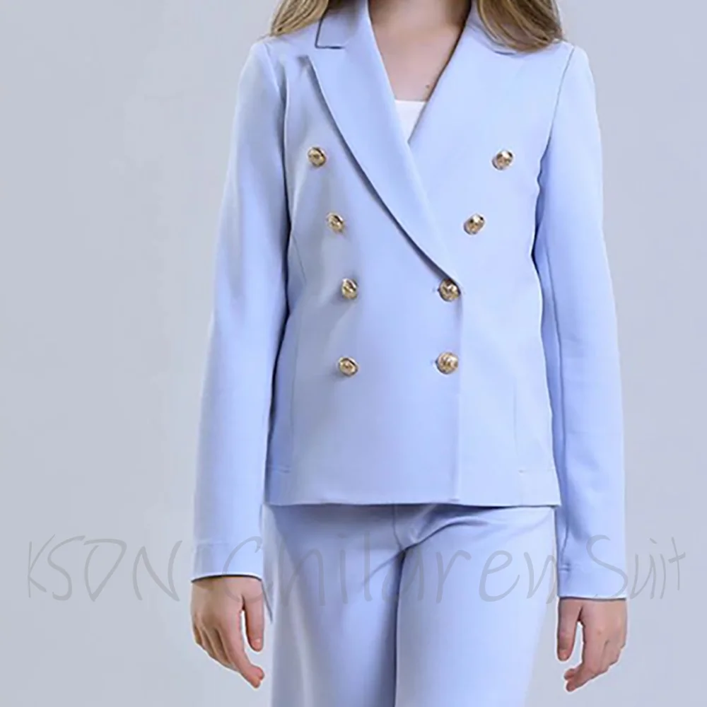 

Элегантный детский костюм для девочек: классический двубортный комплект с лацканами, стильный повседневный наряд для дня рождения, две вещи