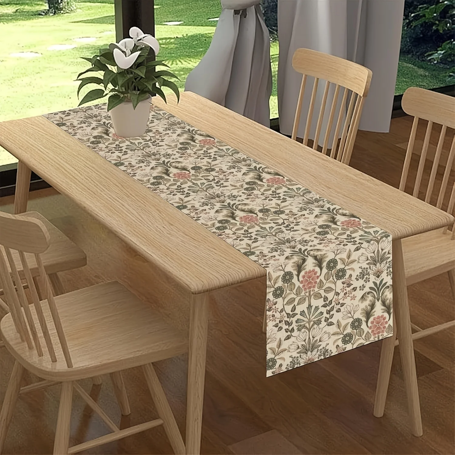 1pc Vintage Floral Print Table Runner Boho Style Dining Table Decor for Kitchen Dining Room Party