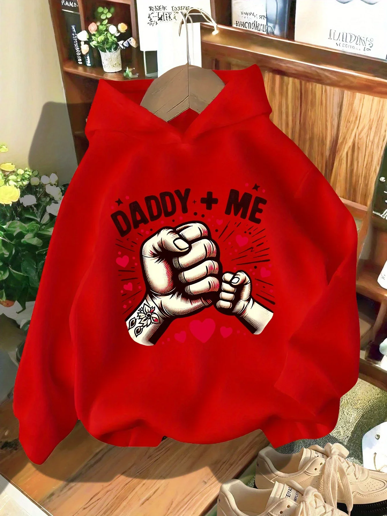Kids Daddy and Me Graphic Printed Hoodies Father's Day Fist Bump Sweatshirt Boys Girls Loose Long Sleeve Hooded Pullover Tops