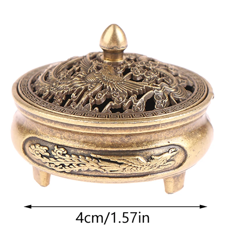 Antique Brass Pocket Dragon Phoenix Incense Burner Hollow Incense Mini Ornaments Chinese Ancient Tea Desk Decor