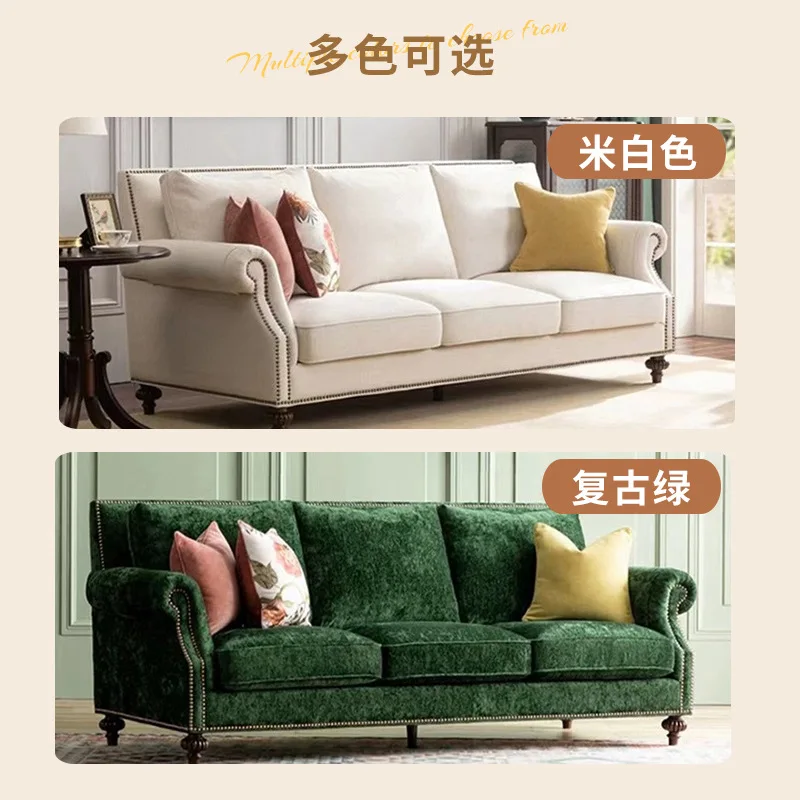 French Nanyang style dark green chenille small apartment three-person four-person straight row sofa