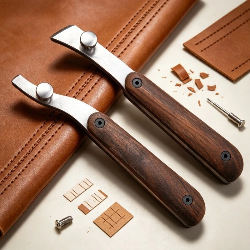 Wood Handle Leather Edge Creaser Groover Set Adjustable Stitching Groover DIY Leather Craft Tool for Carving Paring